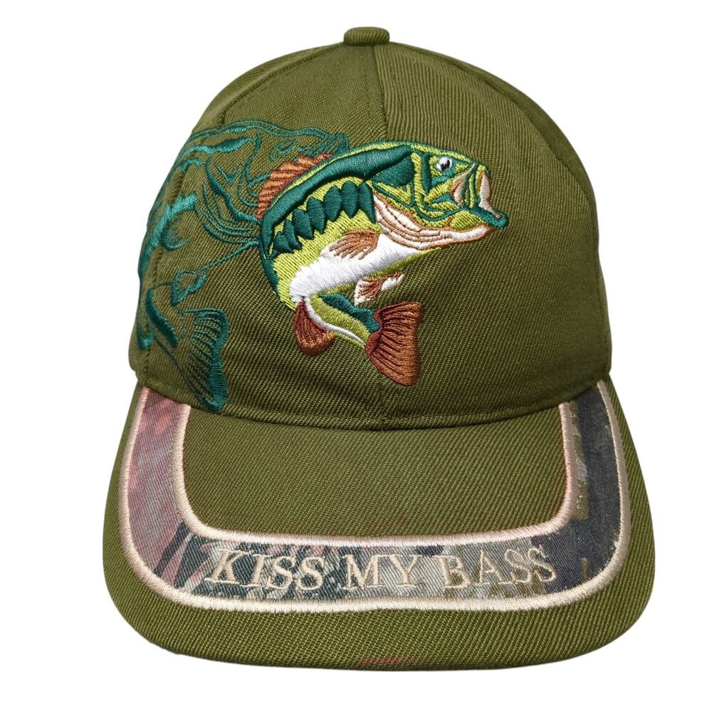 Kiss My Bass Strapback Baseball Cap Green One Size Adjustable Embroidered Joycap